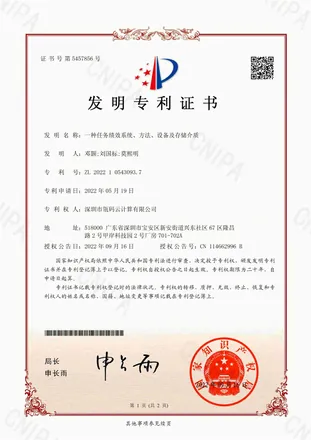 任务绩效系统发明专利证书