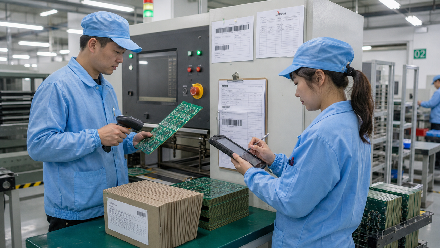 PCB线路板制造车间扫码报工现场