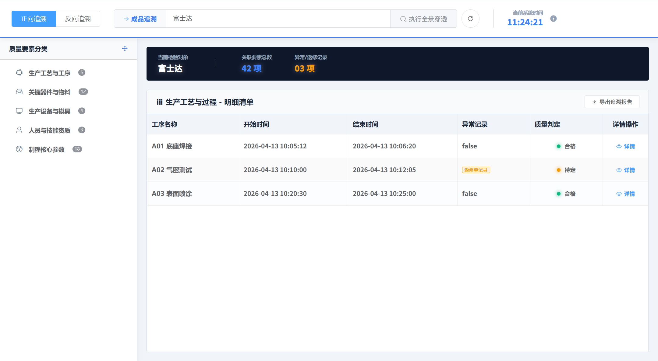 zeroQMS 质量追溯界面